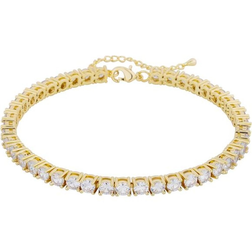 Tennis Ankle Bracelet Gold Anklet Adjustable with Extension 14K Gold - Picture 1 of 7